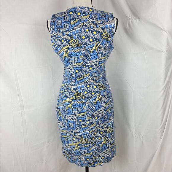 J.McLaughlin Sheath Dress Women XS Blue Abstract Print Sleeveless Stretch Preppy - Picture 4 of 10